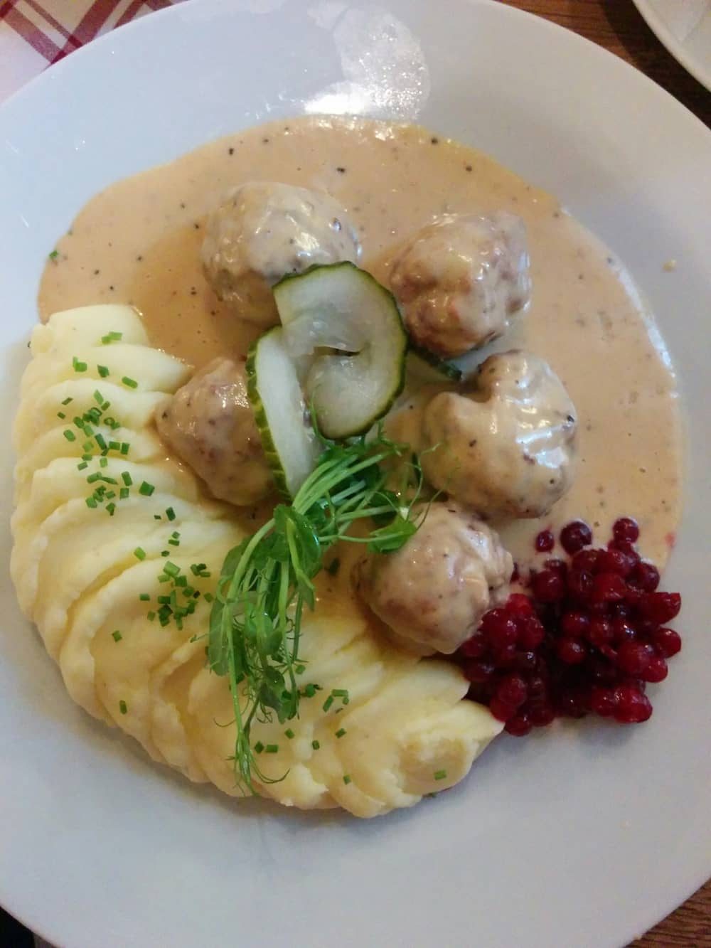 Traditional Swedish Meatballs with Lingonberries, Gravy and Whipped Potatoes