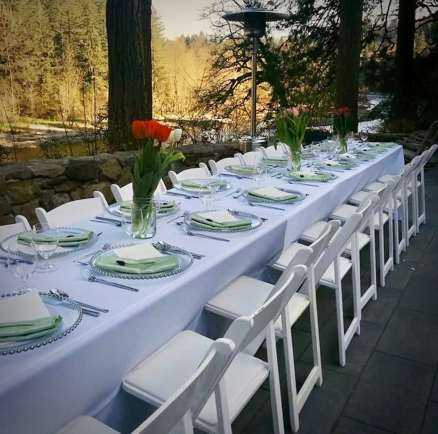 Spring Table Set for Twenty Next to the Sandy River
